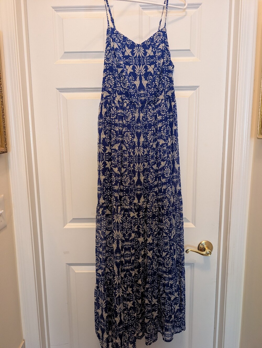 Xhilaration Blue and White Floral Maxi Dress with Spaghetti Straps
